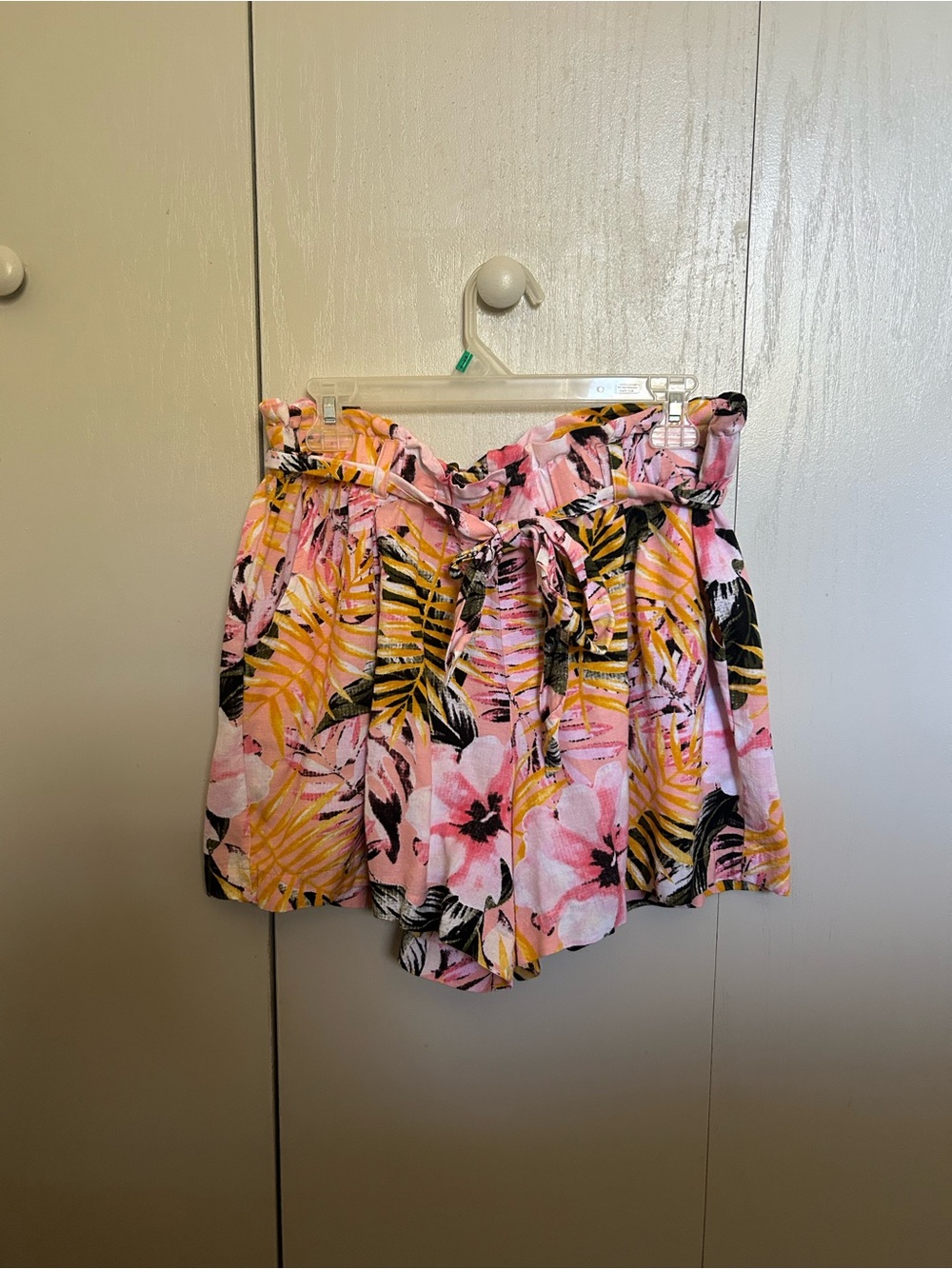 Tropical Paperbag Waist Bermuda Shorts - Pink & Yellow